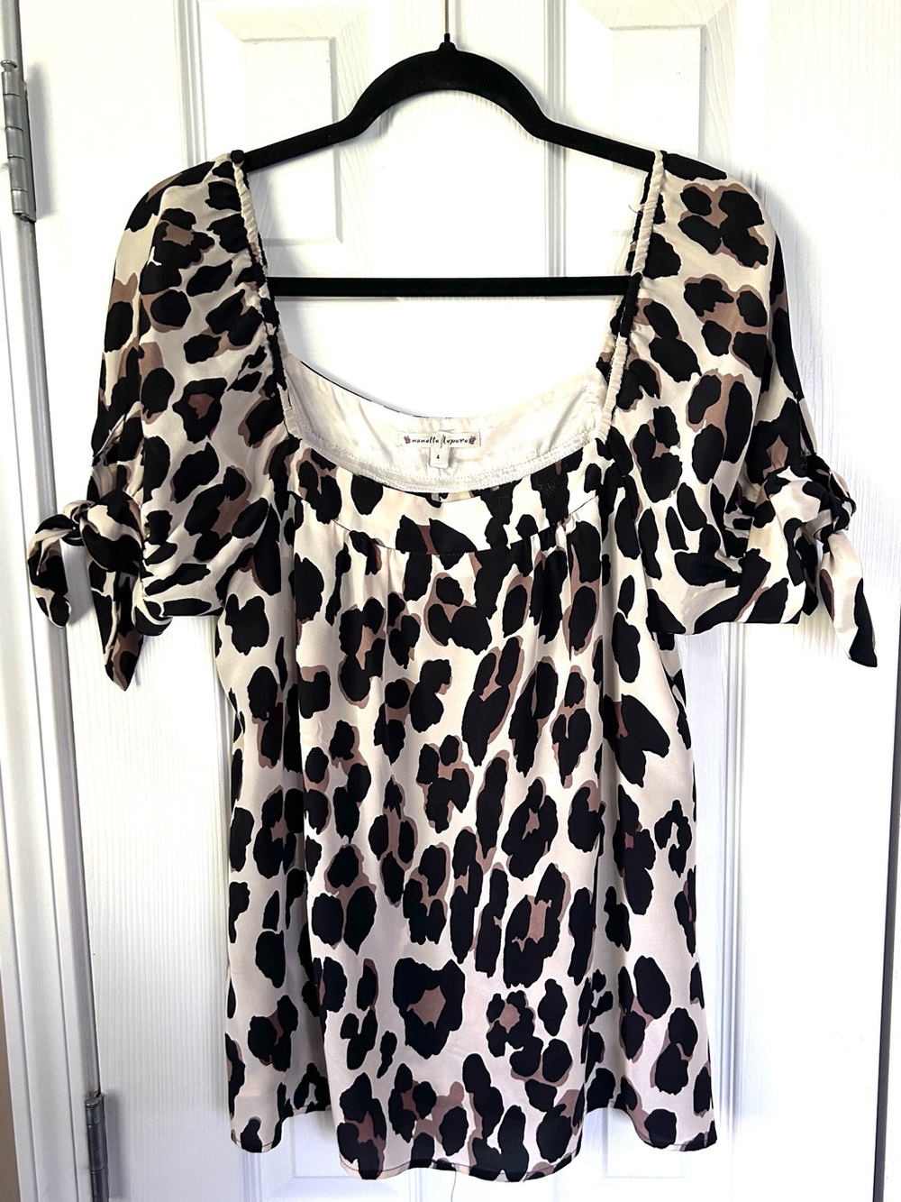Nanette Lepore Silk Leopard Print Tie Sleeve Blouse Size 4